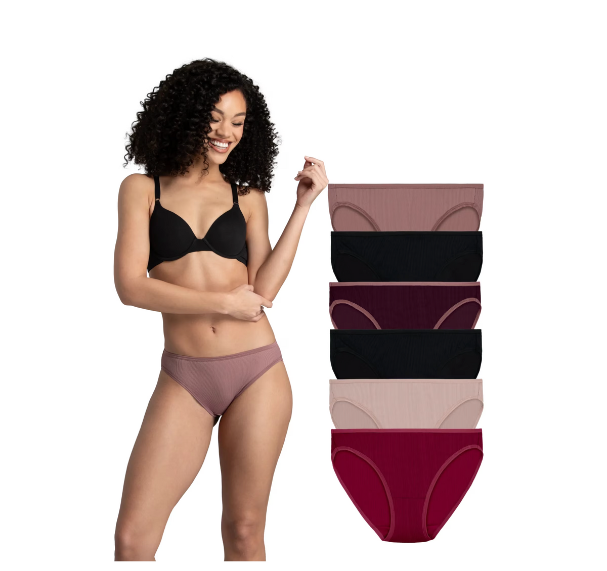 Women's Microfiber Ribbed Bikini Underwear, 6-Pack