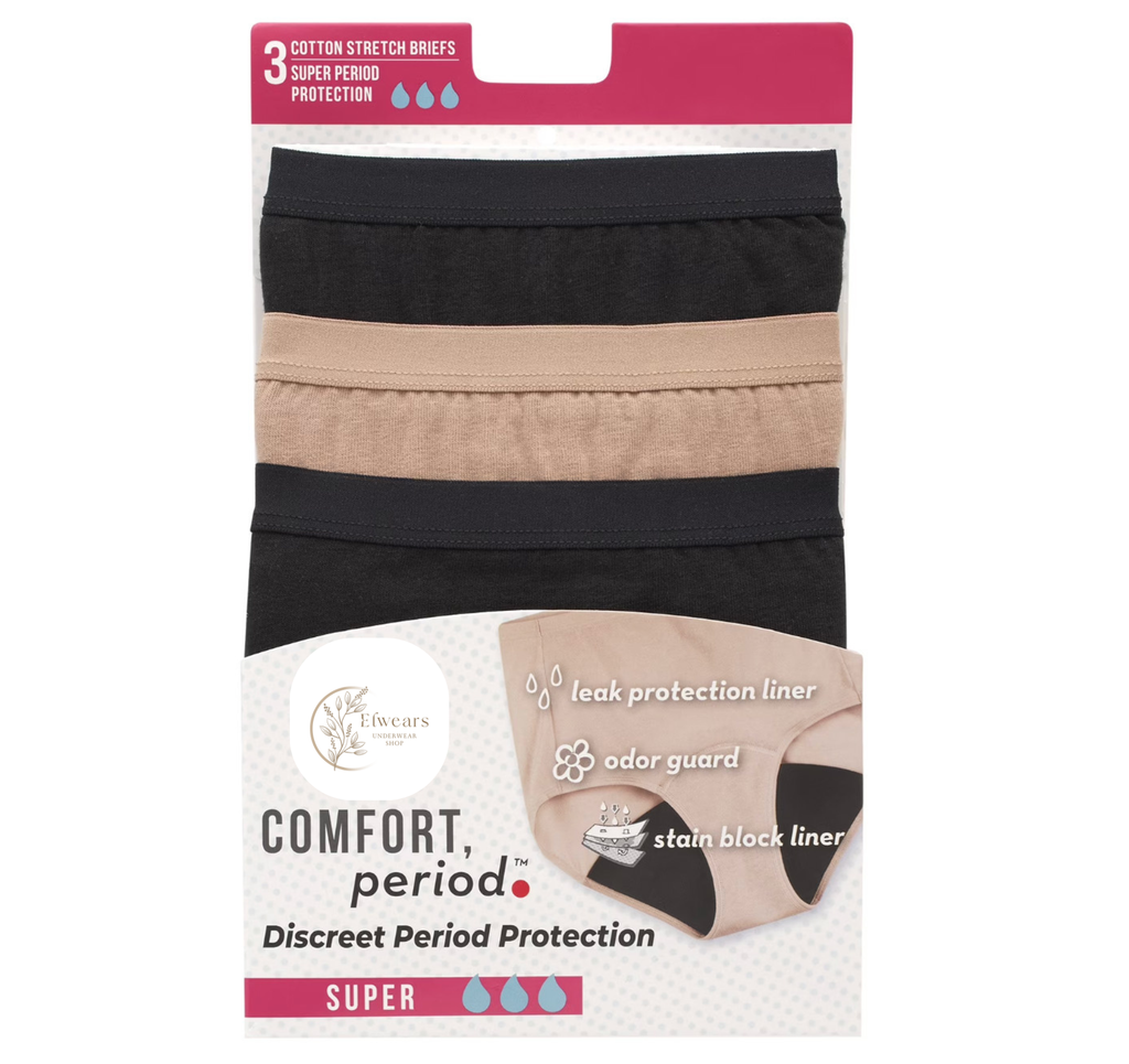 Womens Period Underwear 3-Pack, Comfort, Period Super Leak Protection Period Panties for Women